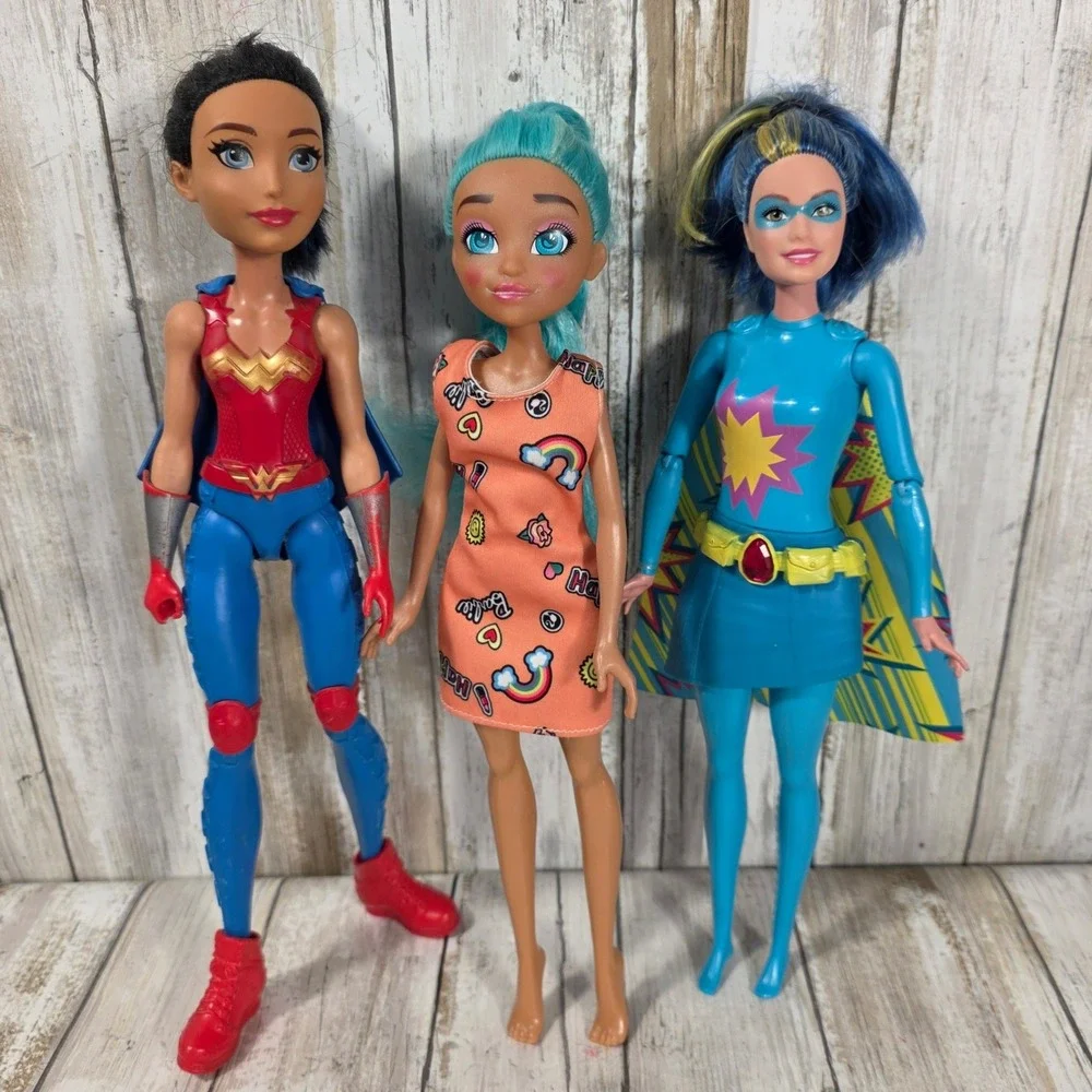 Mattel DC Super Hero Girls Wonder Woman Starfire & Barbie Teal Hair Doll Lot 3pc